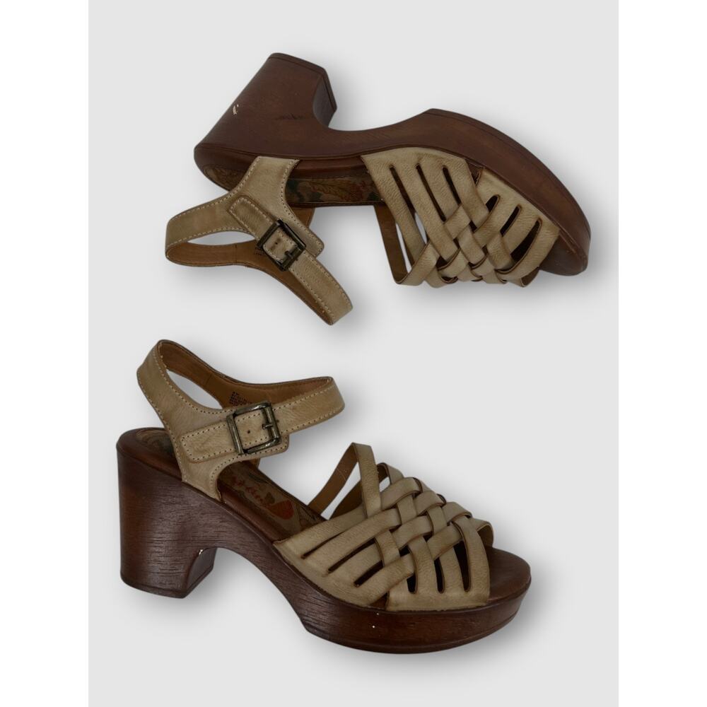 B.O.C. Tan Woven Faux Leather Huarache Platform Block Heel Sandals Size 8